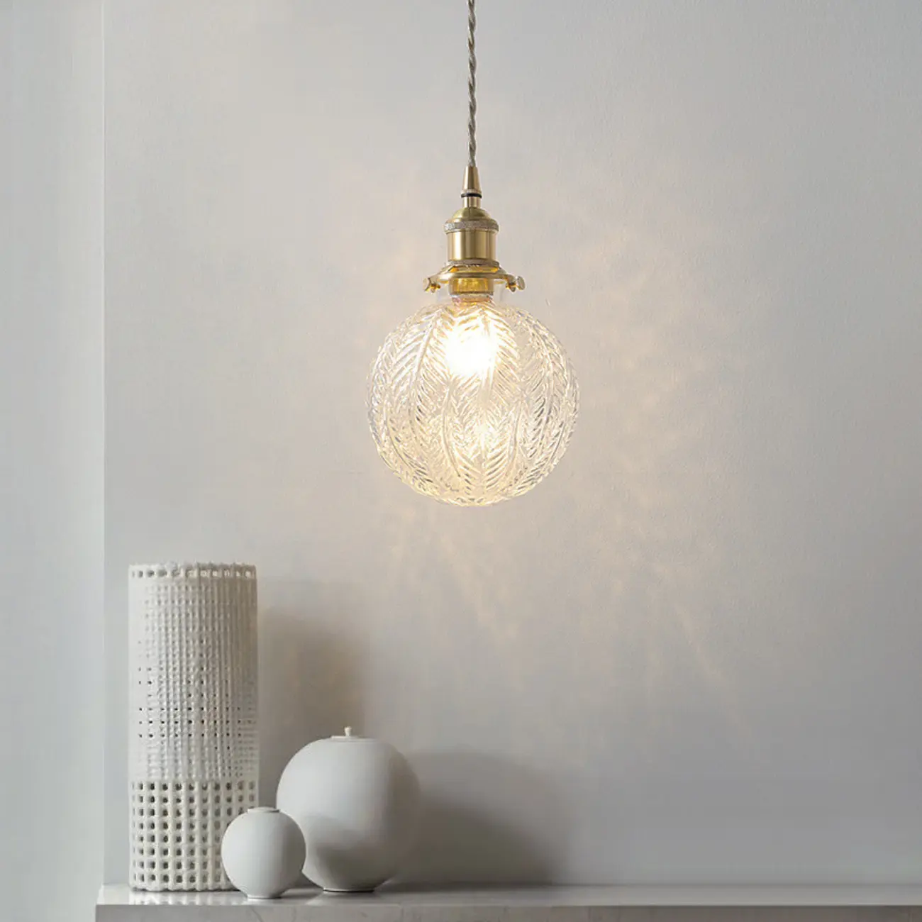 Modern Adjustable Gold Crakle Glass Globe Pendant Light