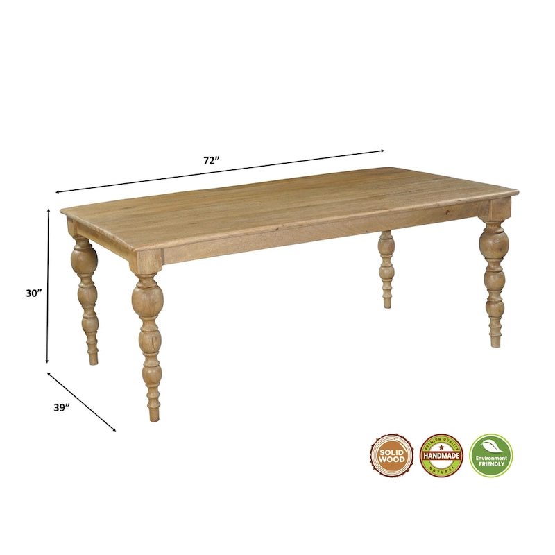 Ava 72 Carved Solid Wood Dining Table - 72 W
