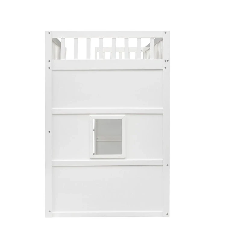 House Loft Bed Twin Kids Playhouse Bed, Solid Wood Loft Bed Frame with Window and Ladder