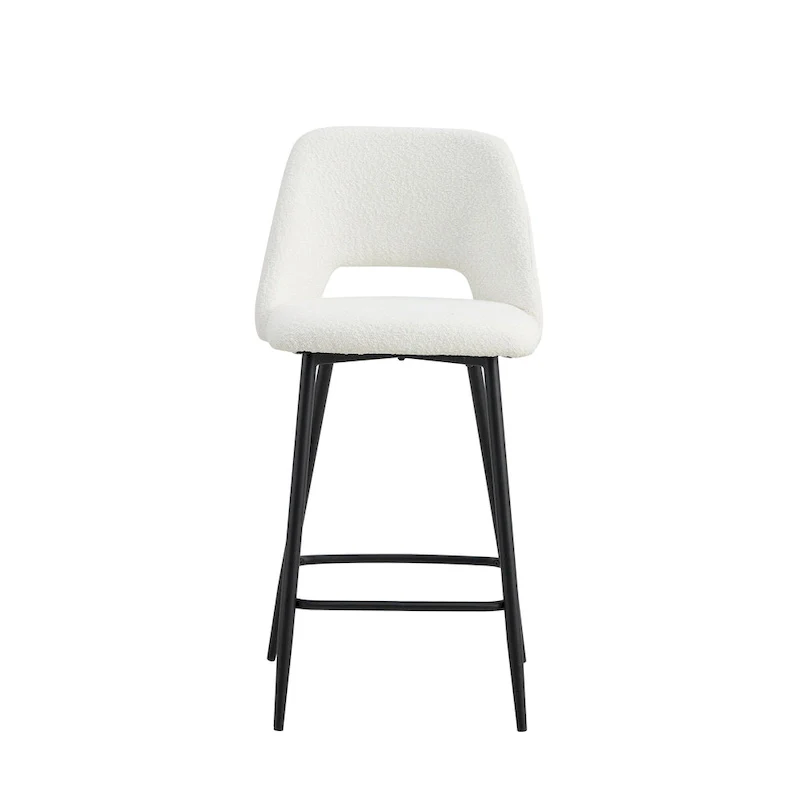 White Boucle Counter Stools, Curved Back, Set of 2