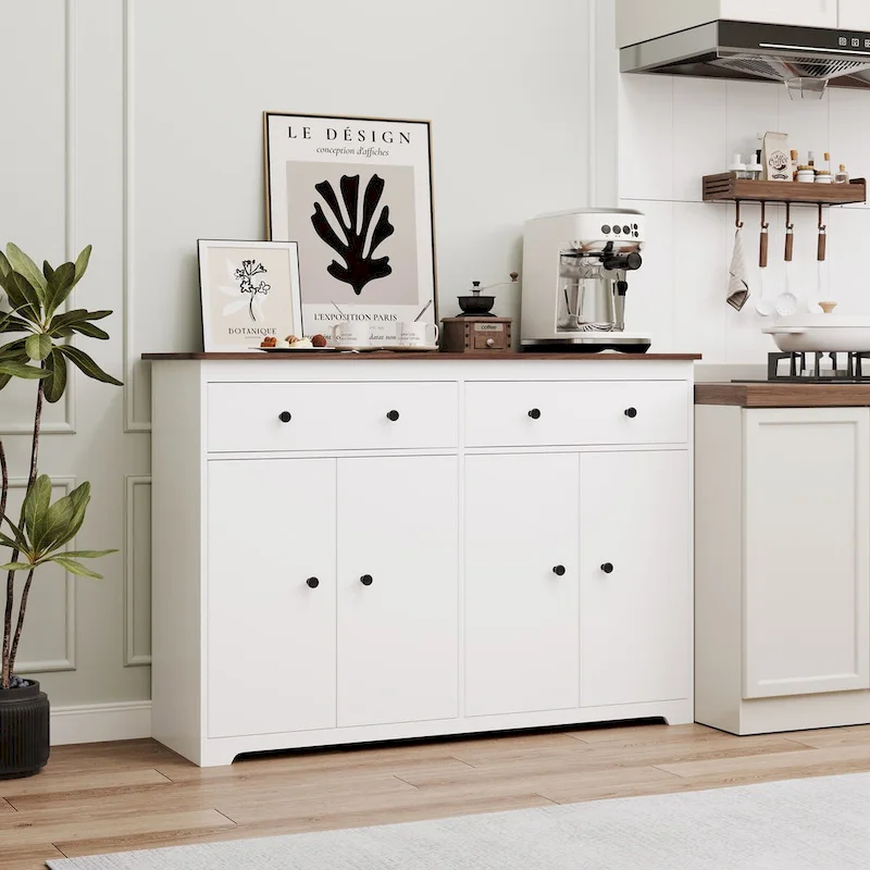 Sideboard Buffet Cabinet with 2 Drawers and 4 Doors, 47.2