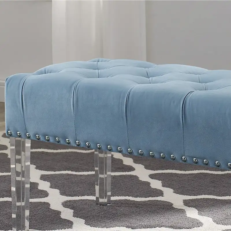 Roundhill Furniture Valley Button tufted Velvet Upholstered Bench with Acrylic Leg
