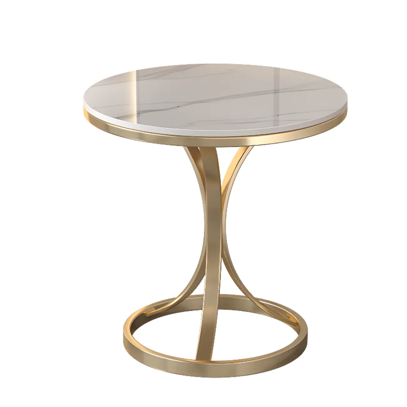 Round Gold Metal and Marble End Table for Living Room