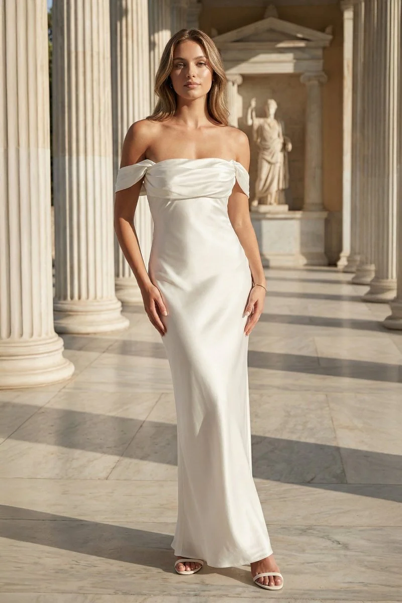 Off the Shoulder Coral Mermaid Satin Long Party Dress