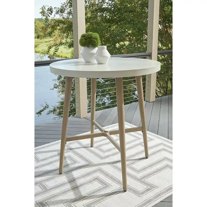 Signature Design by Ashley Seton Creek Beige/White Outdoor Bar Table - 40 W x 40 D x 42.25 H