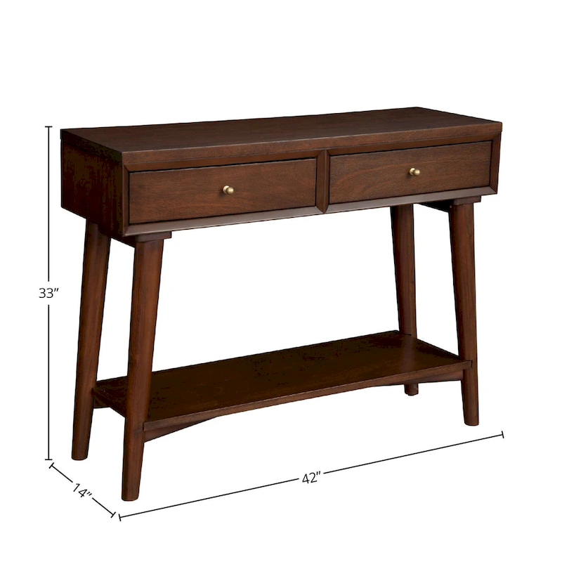 Alpine Furniture Flynn Mid Century Modern Console Table with 2 Drawers