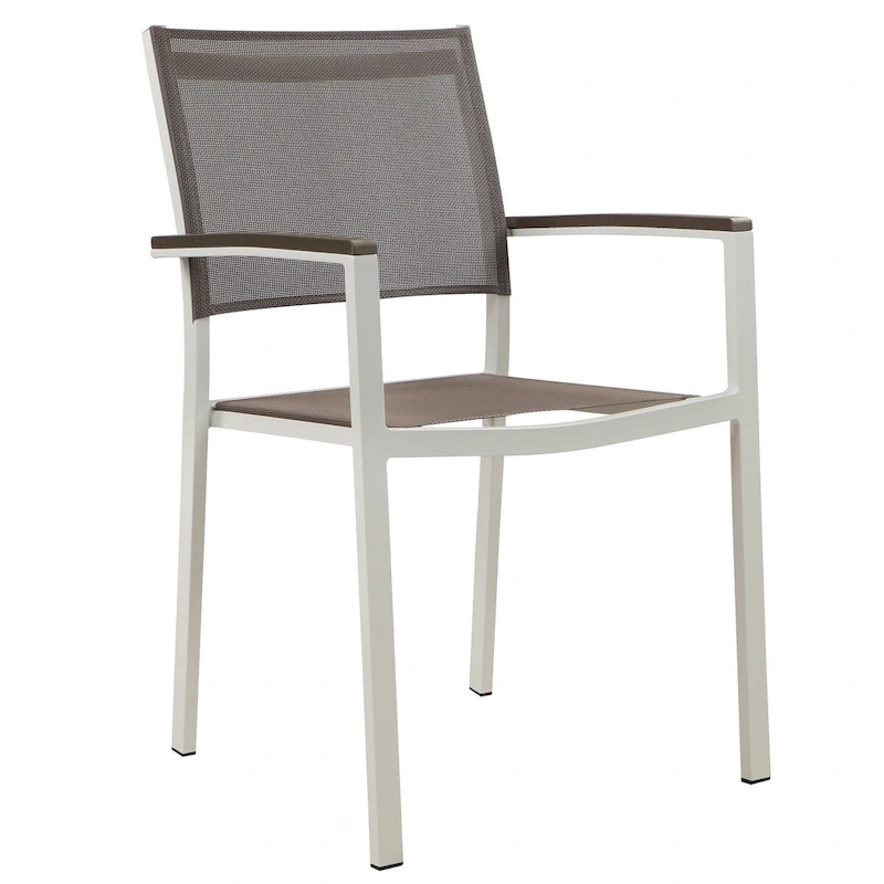 Fifi 21 Inch Set of 6 Dining Chairs, Aluminum Frame, Gray Textilene Fabric