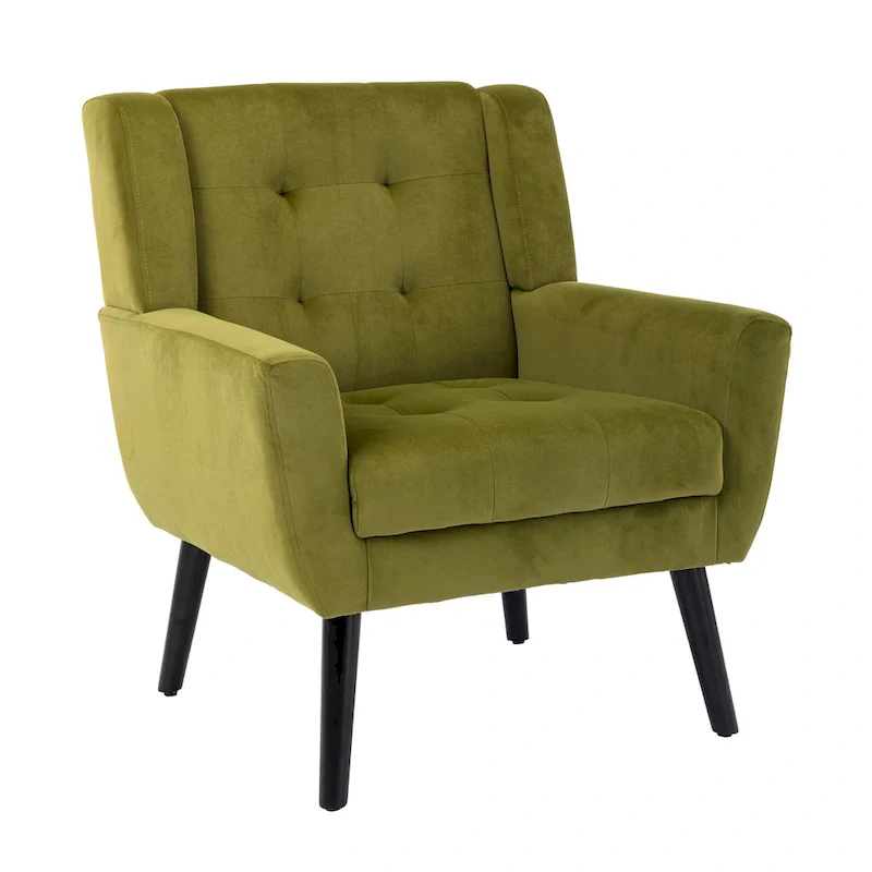 Green Velvet 29.53 Upholstered Tufted Accent Chair with Solid Black Wood Legs