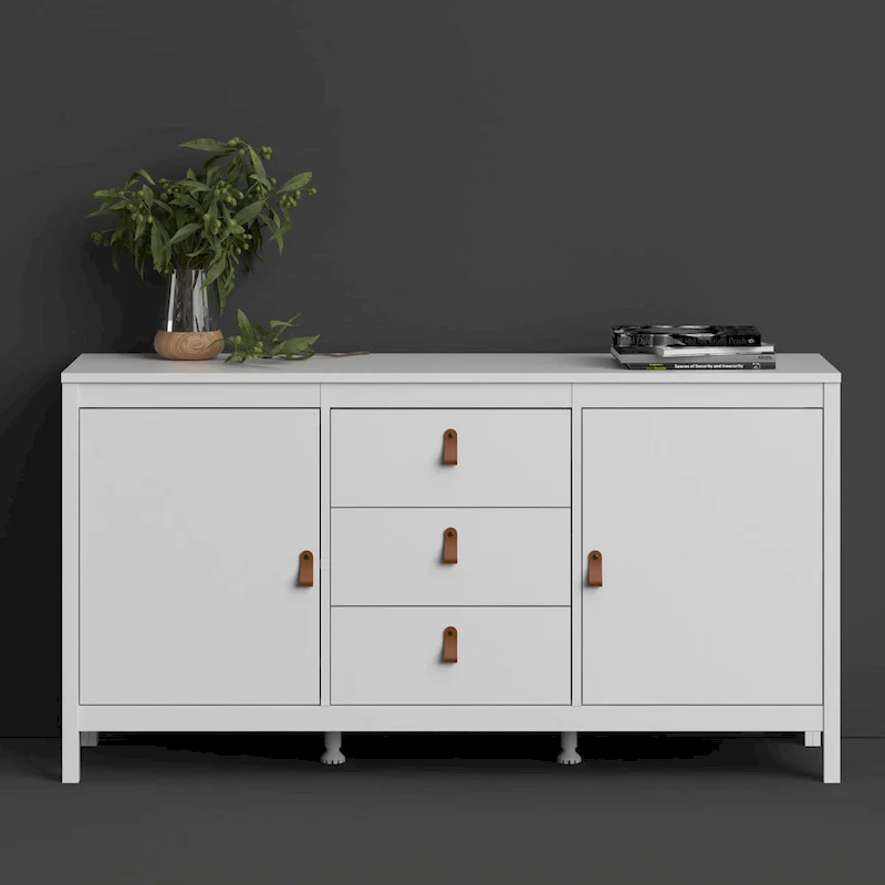 Black Matte / White / Hickory, 2-Door 3-Drawer Sideboard, 2-Person Assembly