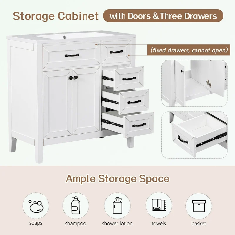 Bathroom Cabinet with Drawers and Sink Combo