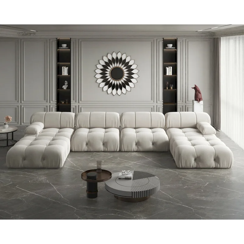 Beige / Orange / Green / Black / Blue Velvet Modular Sectional Sofa with Ottoman, Seats 6