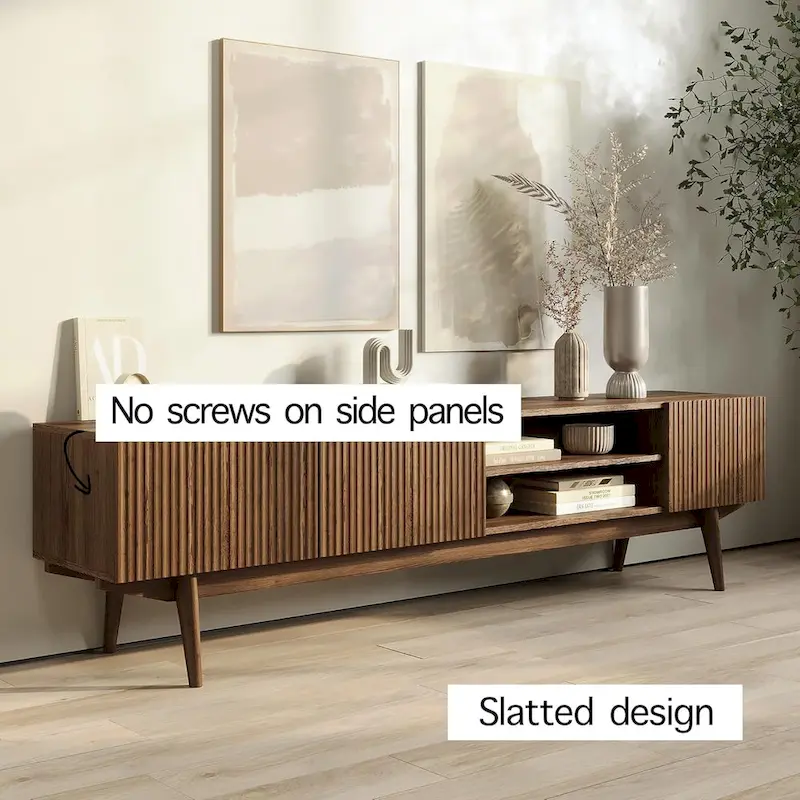 TV Stand Console Fits TV's up to 65 in. with Wood Legs in Mid Century Modern Scandinavian Design