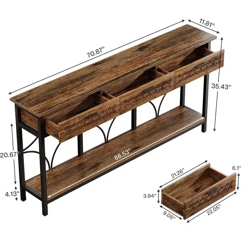 Lantine Console Table with Drawers, 70.9-Inch Extra Long Entryway Table with Storage for Entryway, Living Room, Foyer, Unique Design