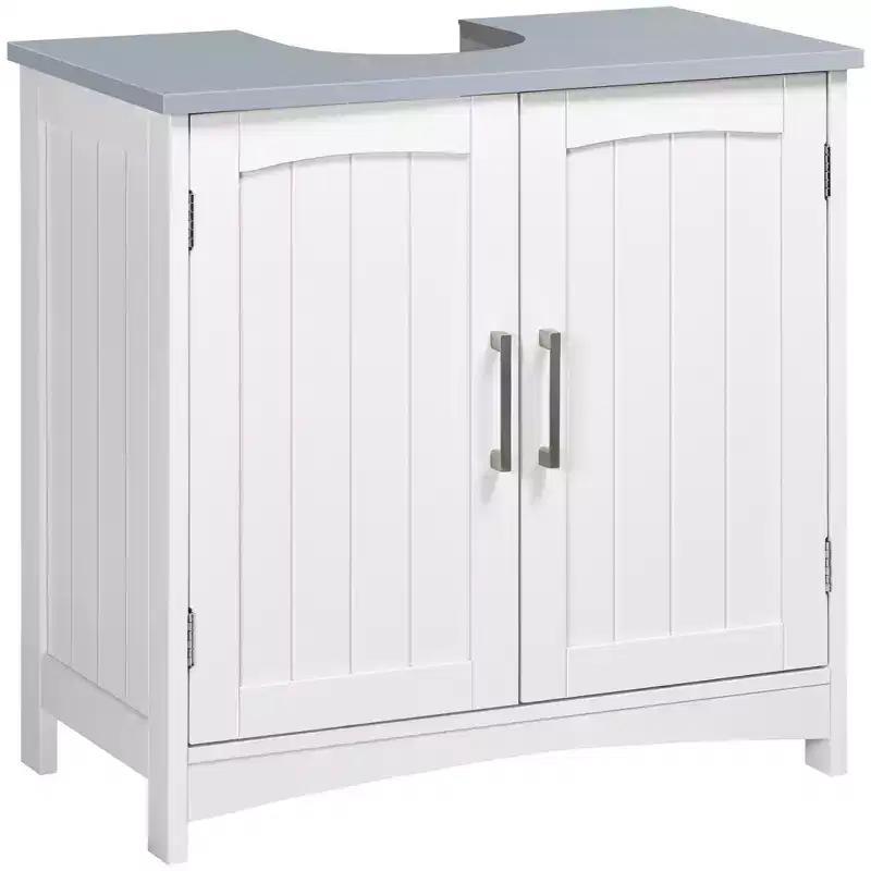 kleankin Pedestal Under Sink Cabinet with Double Doors, Modern Bathroom Vanity Unit, Storage Cupboard with Adjustable Shelves, White