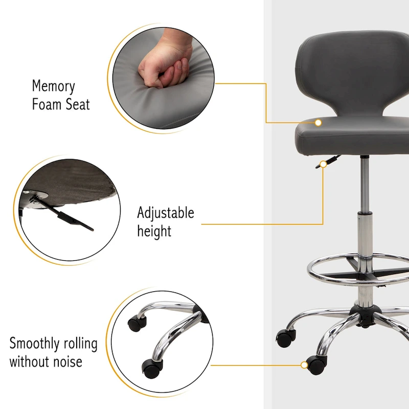 PU Leather Office Chair Swivel Adjustable Rolling Stool with Wheels