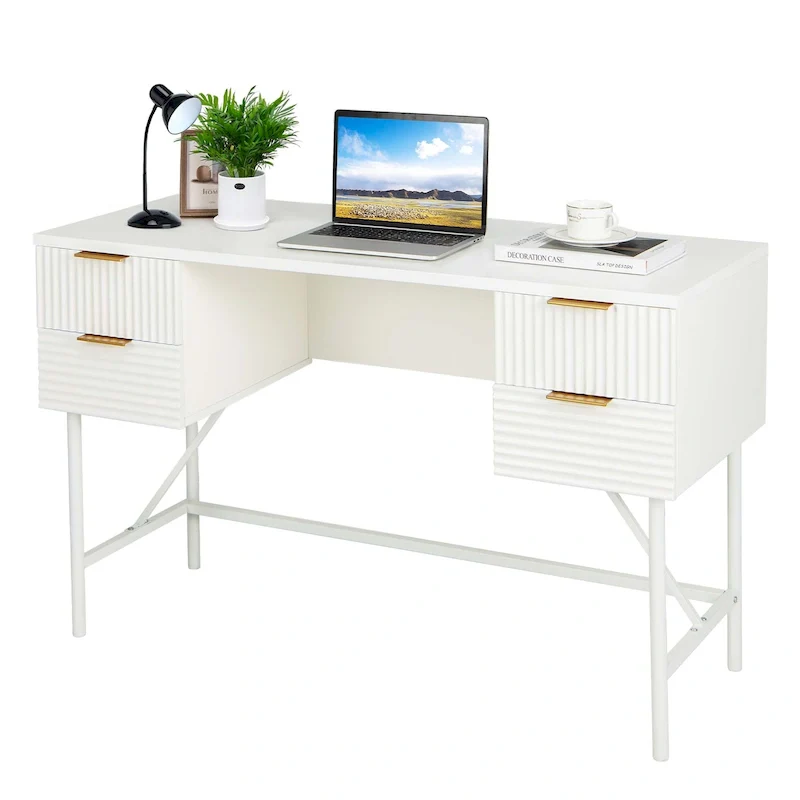 Costway 48  Computer Desk with 4 Drawers Storage Metal Frame Modern