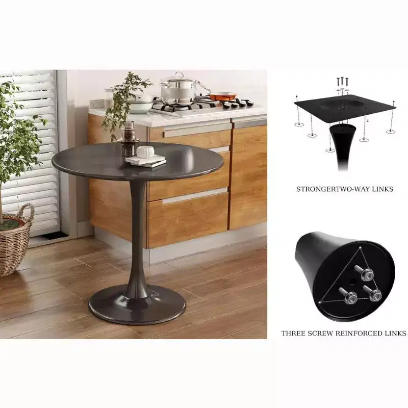Fun little toys brand Black Round Table, Modern Dining Table, MDF Top and Steel Base Tulip Round Kitchen Table, Mid Century Coffee Table