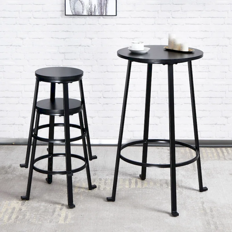 Modern Industrial 3-Piece Bistro Pub Metal Bar Table Set