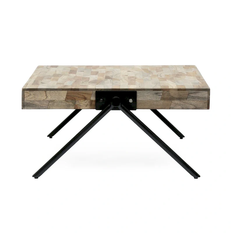 Mango Wood Coffee Table with Iron V-Shaped Legs
