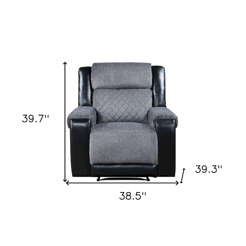 39  Black And Gray Faux Leather And Fabric Manual Recliner