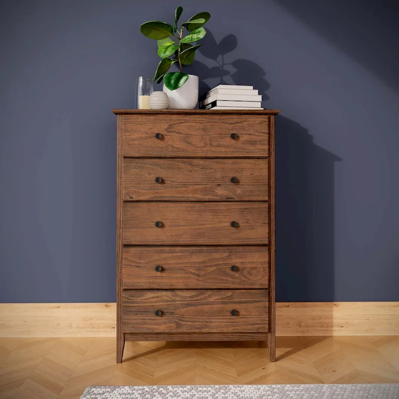 Coastal Solid Pine 5-Drawer Chest – Eco-Friendly, Smooth Metal Glides