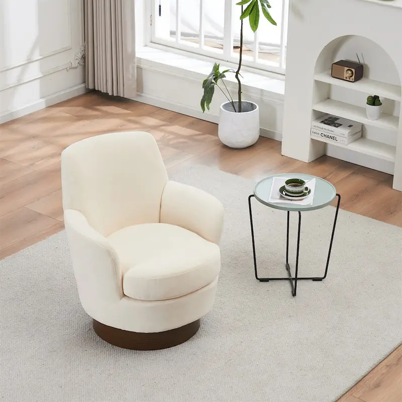Polyester Swivel Barrel Chair with Stainless Steel Base