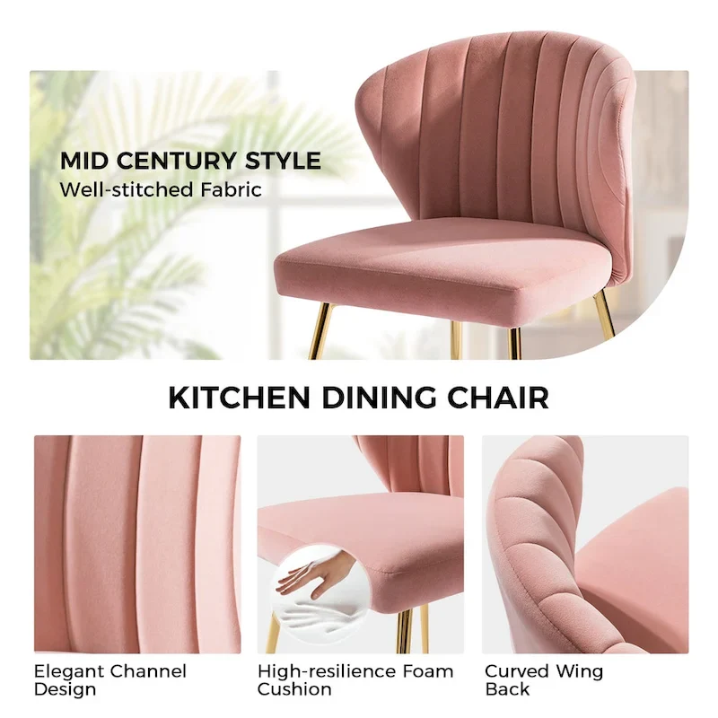 Velvet Upholstered Tufted Back Dining Chair with Metal Legs