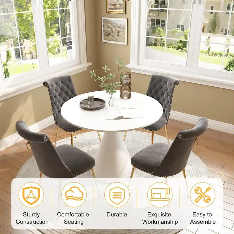 48  Light Luxury White High Gloss Large Countertop Dining Table with Velvet Dining Chair Set