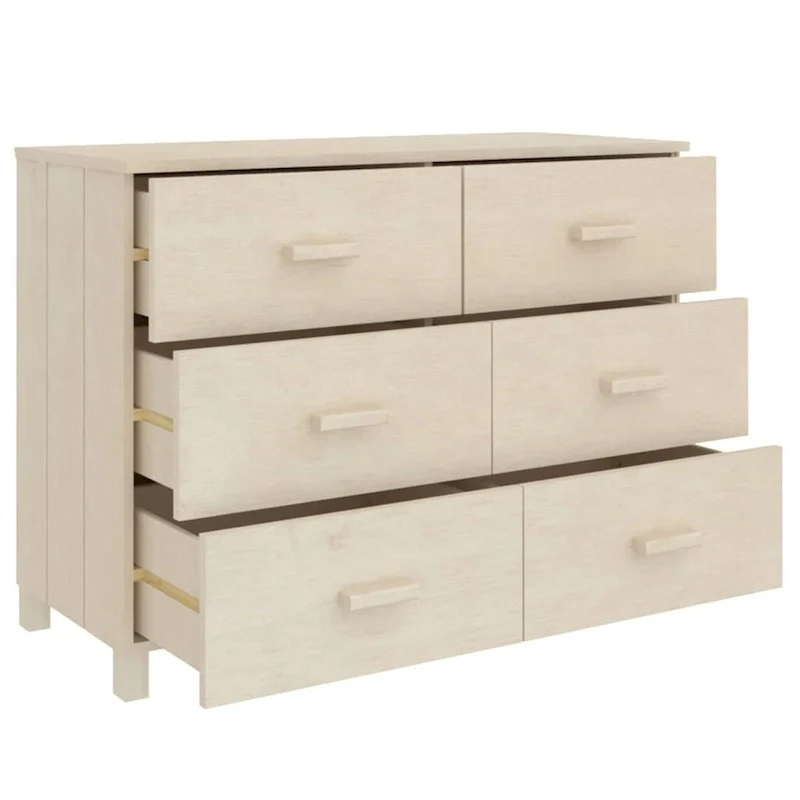 Solid Pine Wood Sideboard Buffet with 6 Smooth Sliding Drawers — 44.5