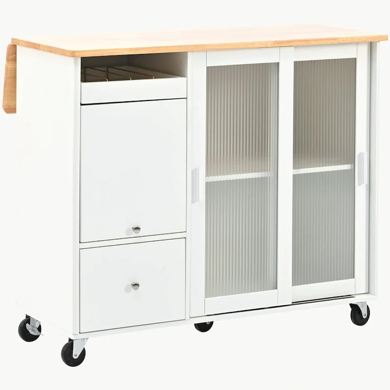 Kitchen Island with Drop Leaf and LED Light