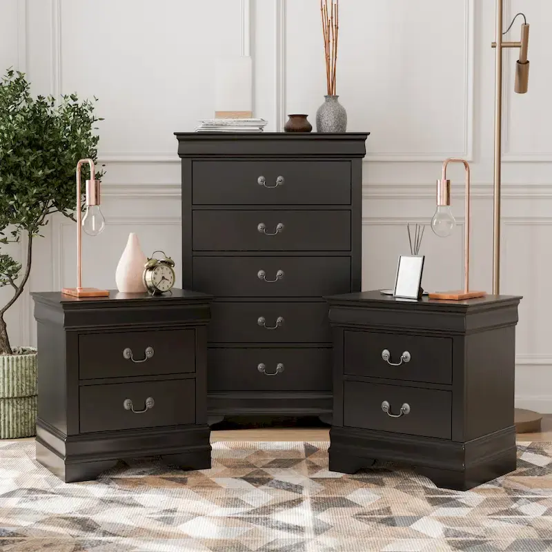 Furniture of America Devi Traditional 3-Piece Solid Wood Nightstand and Chest Set