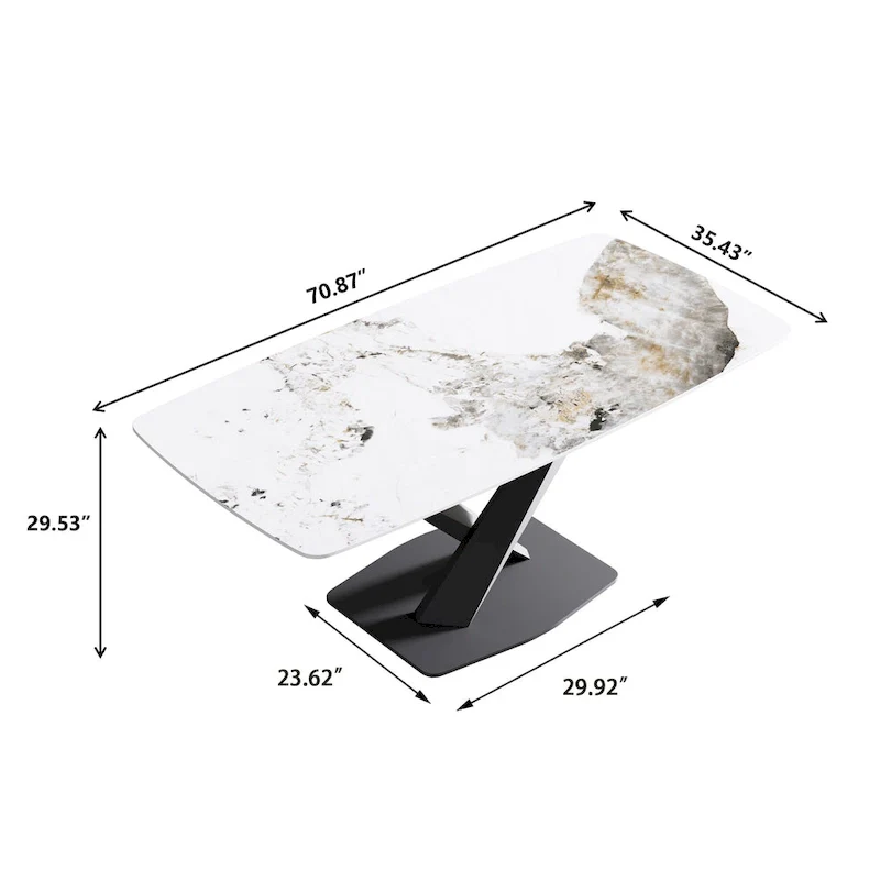 71  Modern Artificial Marble Dining Table with Carbon Steel Base