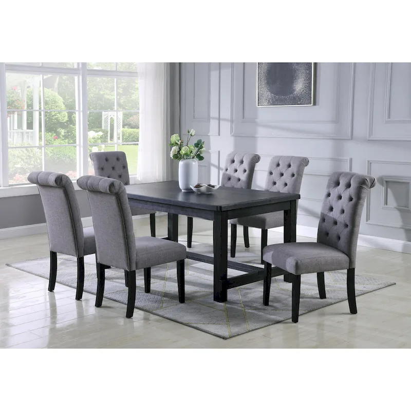 Roundhill Furniture Leviton Antique Black Finished Wood 7-piece Dining Set