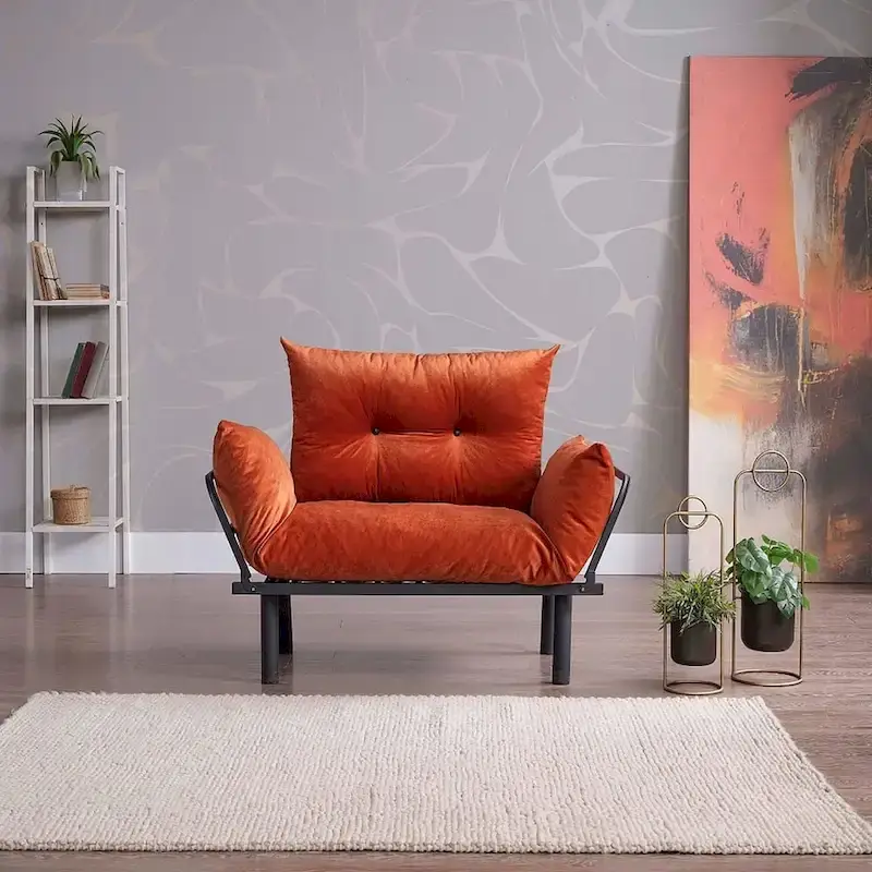 Futon Love Seat Metal frames 2 Seater Plush Chenille Upholstered Sofa