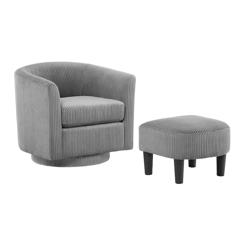 Grey Corduroy Swivel Accent Chair with Ottoman