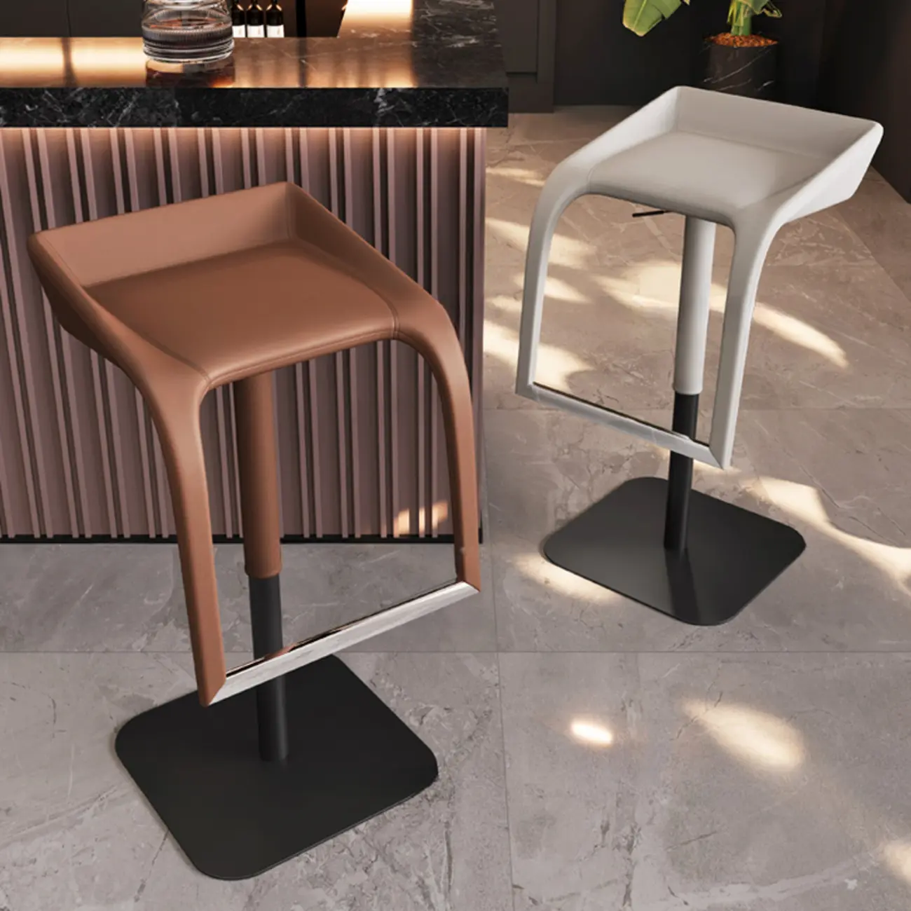 Modern Rectangle Backless Leather Adjustable Swivel Bar Stools