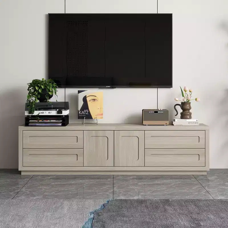 Famapy Light Wood - Grain TV Stand Entertainment Center with Drawers & Cabinets - Modern Living Room Media Storage