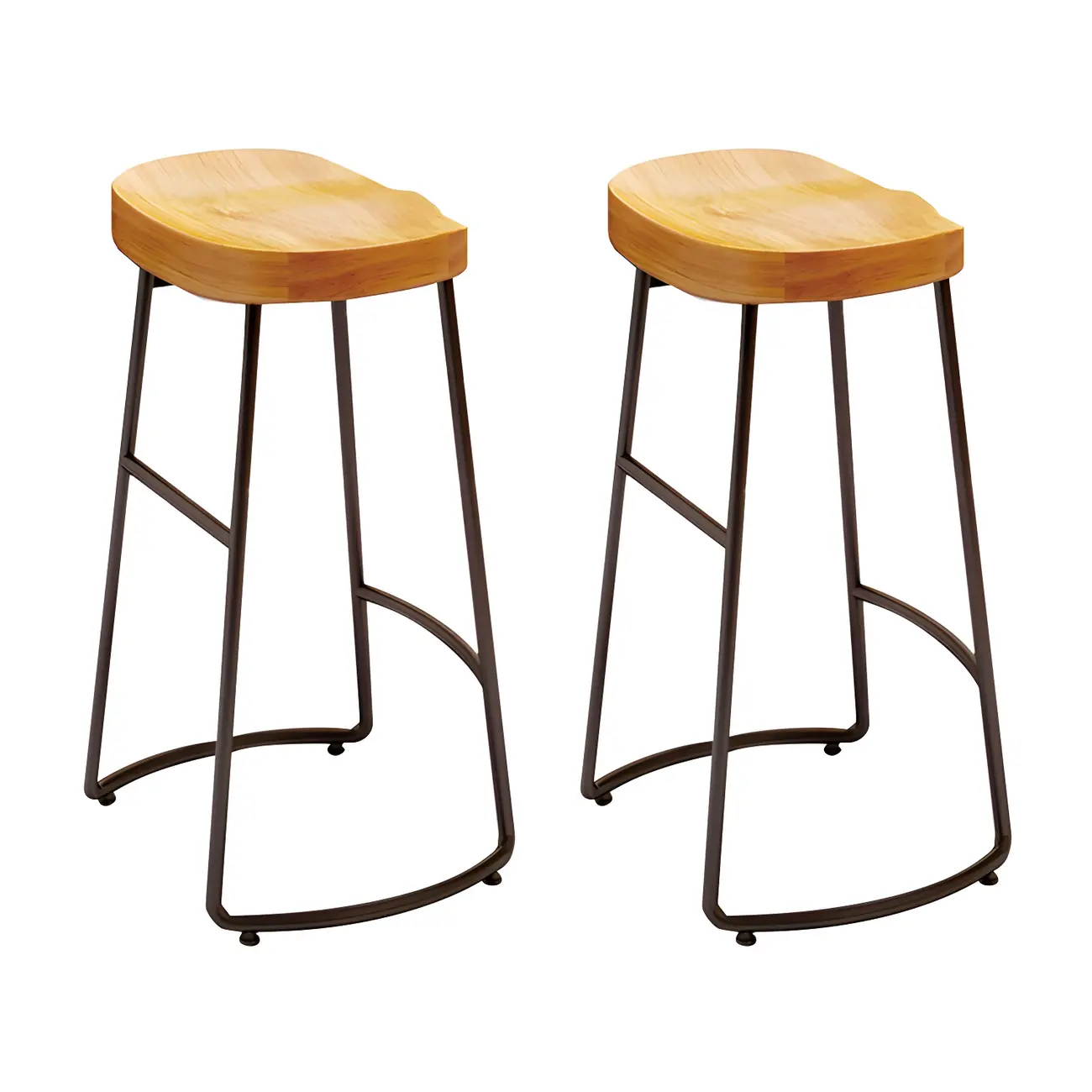 Saddle Wood Backless Bar Stools Metal Frame