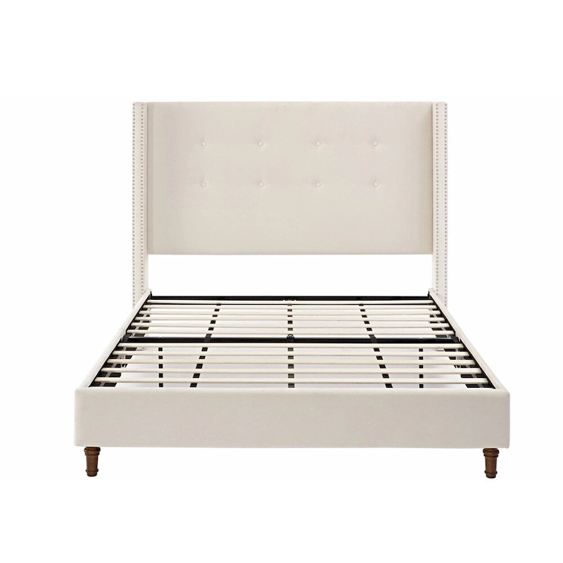 Upholstered Queen Bed with Nailhead Trim Wingback Headboard