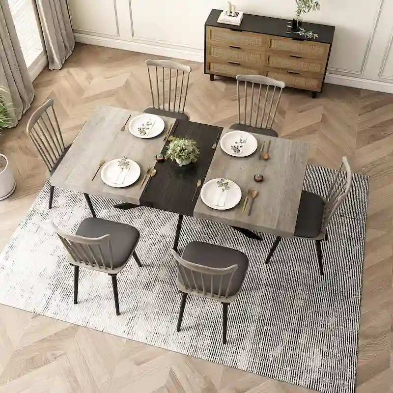 Retro Rectangular Stretch Dining Table with Cross Iron Base