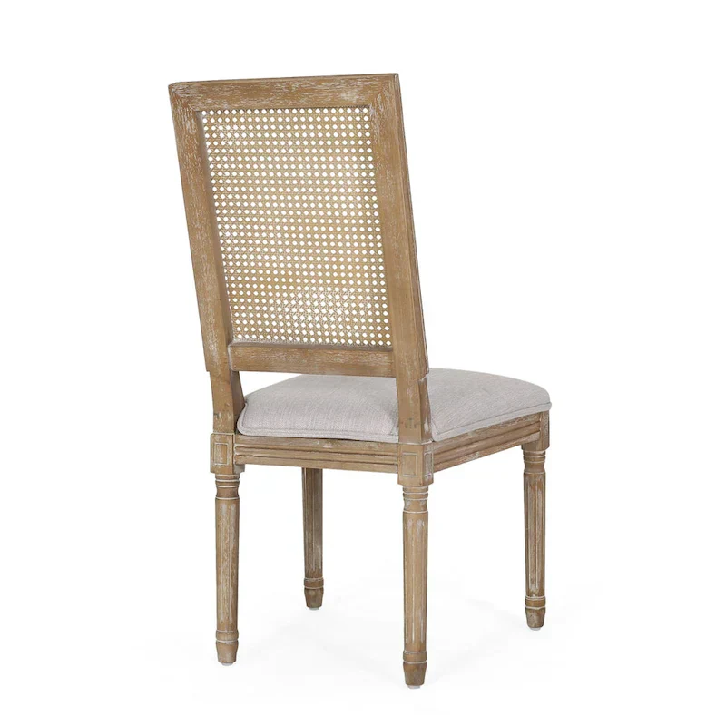 Natural Wood and Cane Upholstered Dining Chairs for 4 People