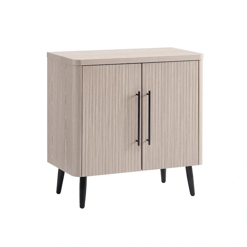 Wood Ribbed Accent Cabinet with Black Metal Legs - 32 inch TV Stand
