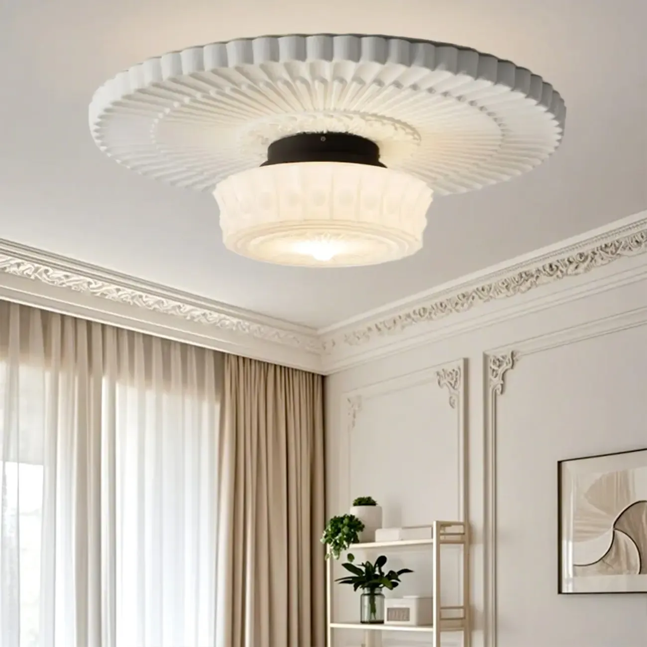 Mini Drum-Shaped Ivory Ceiling Light Fixture for Living Room
