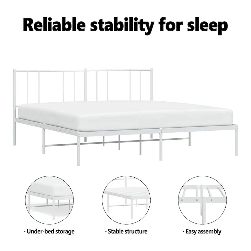 vidaXL Metal Bed Frame with Headboard, No Mattress