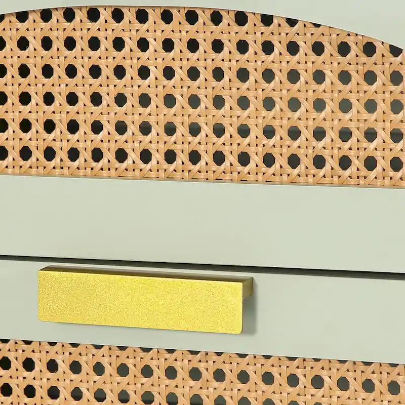 Wood/ Rattan Nightstand Bedside Table with 3-drawer