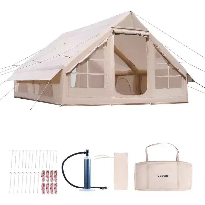 VEVOR Inflatable Tents for Camping, 5-8 Person Easy Setup Blow up Tent with Hand Pump, 300D Oxford Glamping Tent, Beige