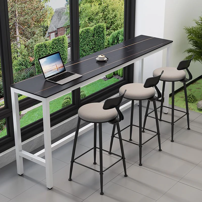 Modern Dove Grey Stone Top Steel Footrest Bar Tables