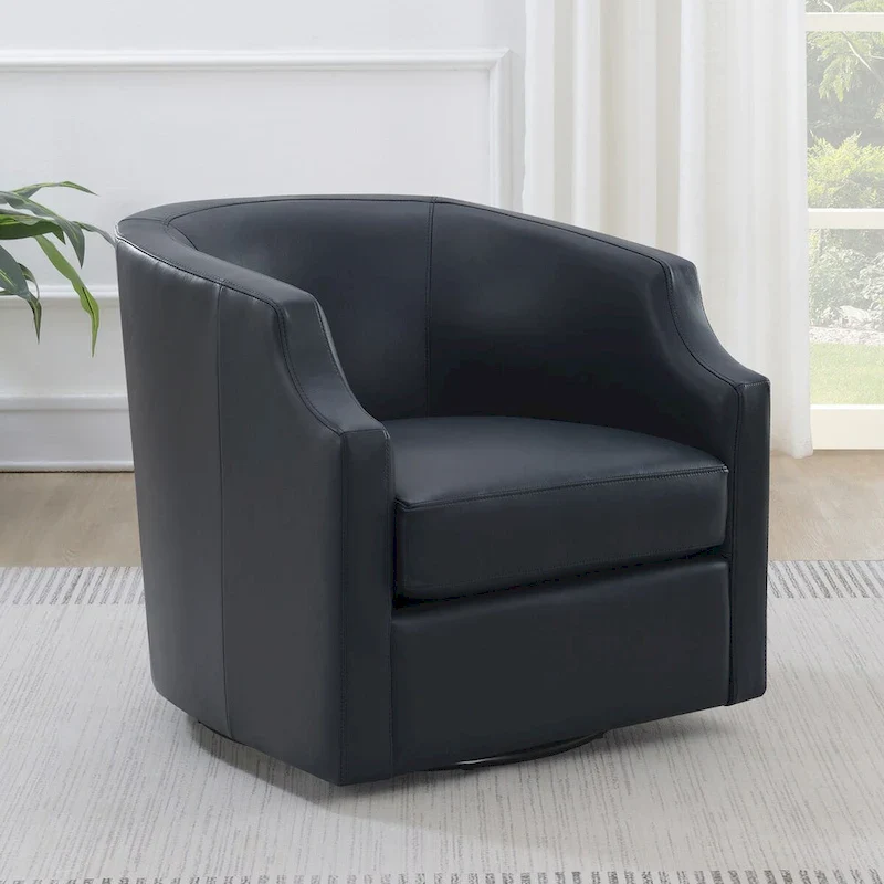 Top Grain Leather Swivel Glider Barrel Chair