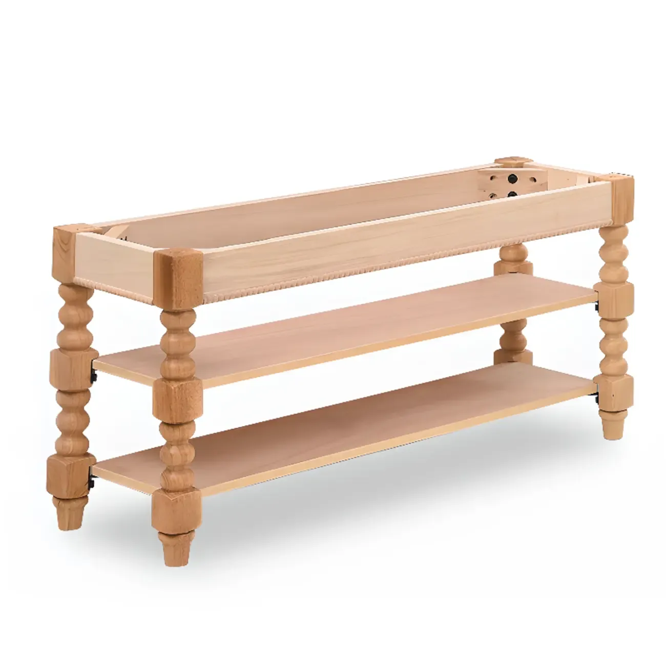 Antique Genuine Leather Flip-up Wood Bench with 2 Shelves