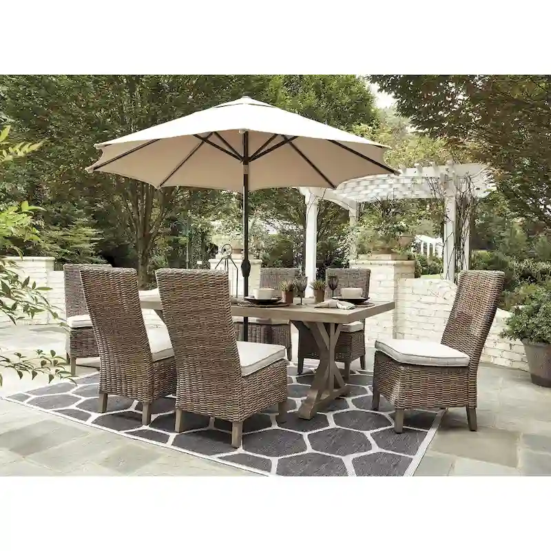 Signature Design by Ashley Beachcroft Beige 7-Piece Outdoor Dining Package - 84.25 W x 42.25 D x 29.25 H